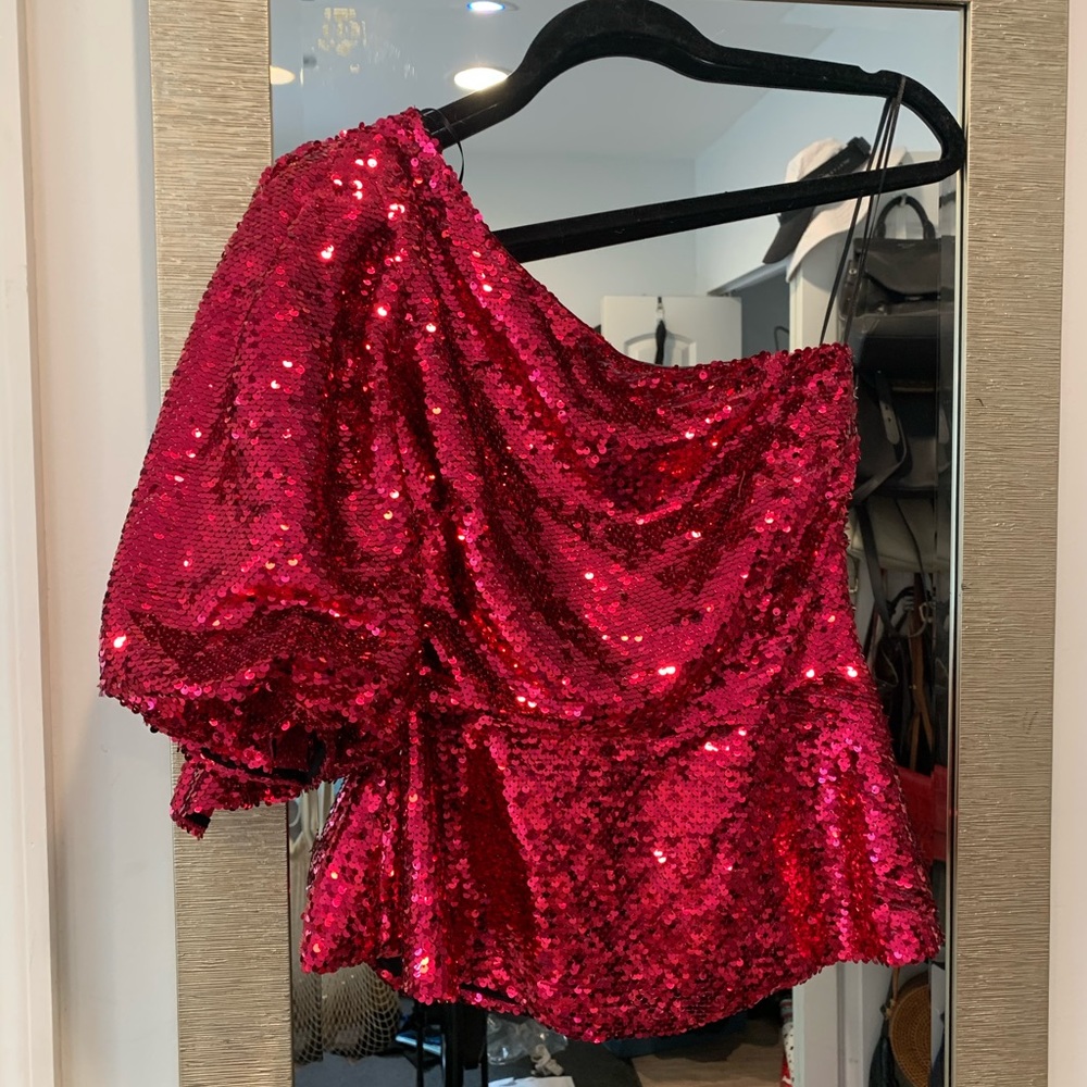Zara limited edition pink sequin one shoulder top